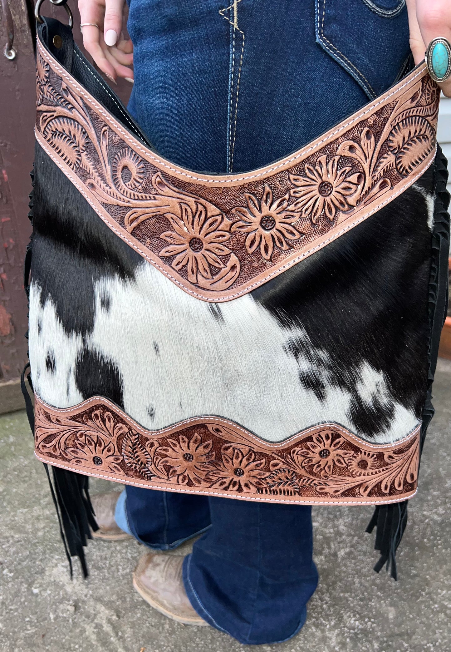 Cowhide and Tooled Leather Bag