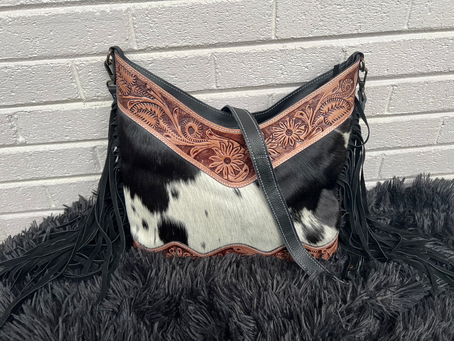 Cowhide and Tooled Leather Bag
