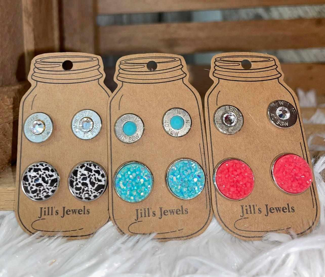 Bullet and Druzy Stud Earring Set