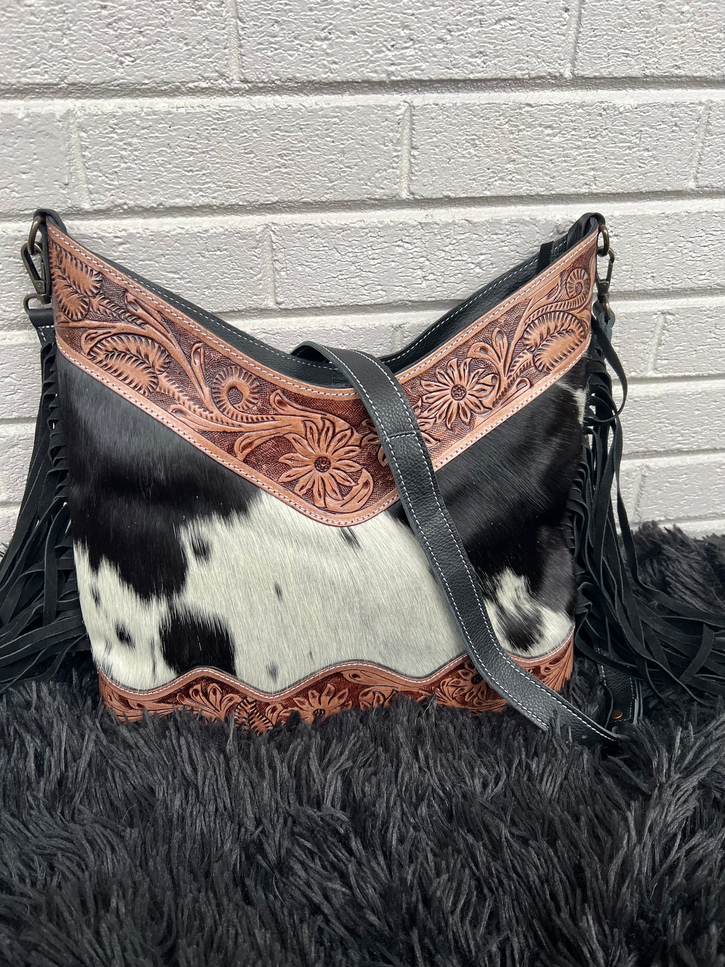 Cowhide and Tooled Leather Bag