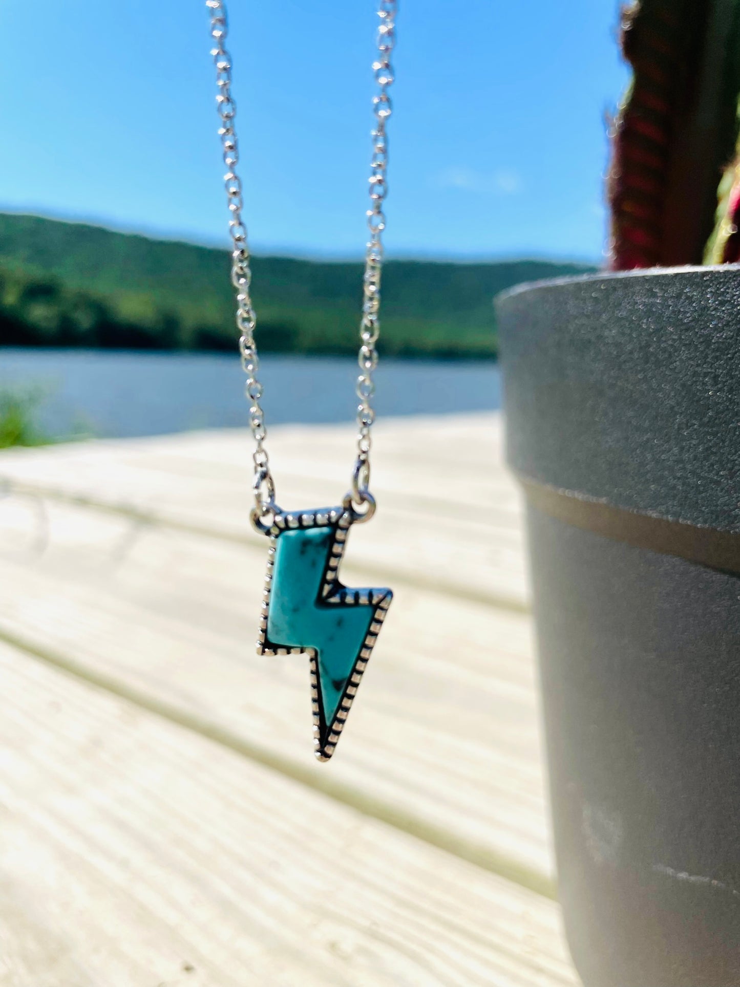 Teal Lightning Bolt Necklace