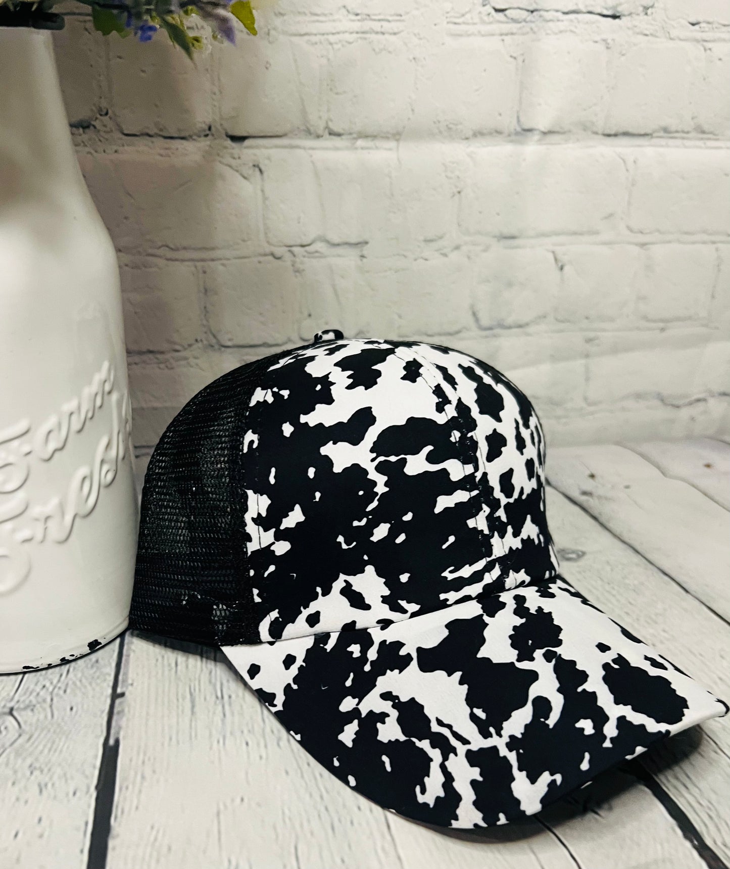 Cow Print Ponytail Hat