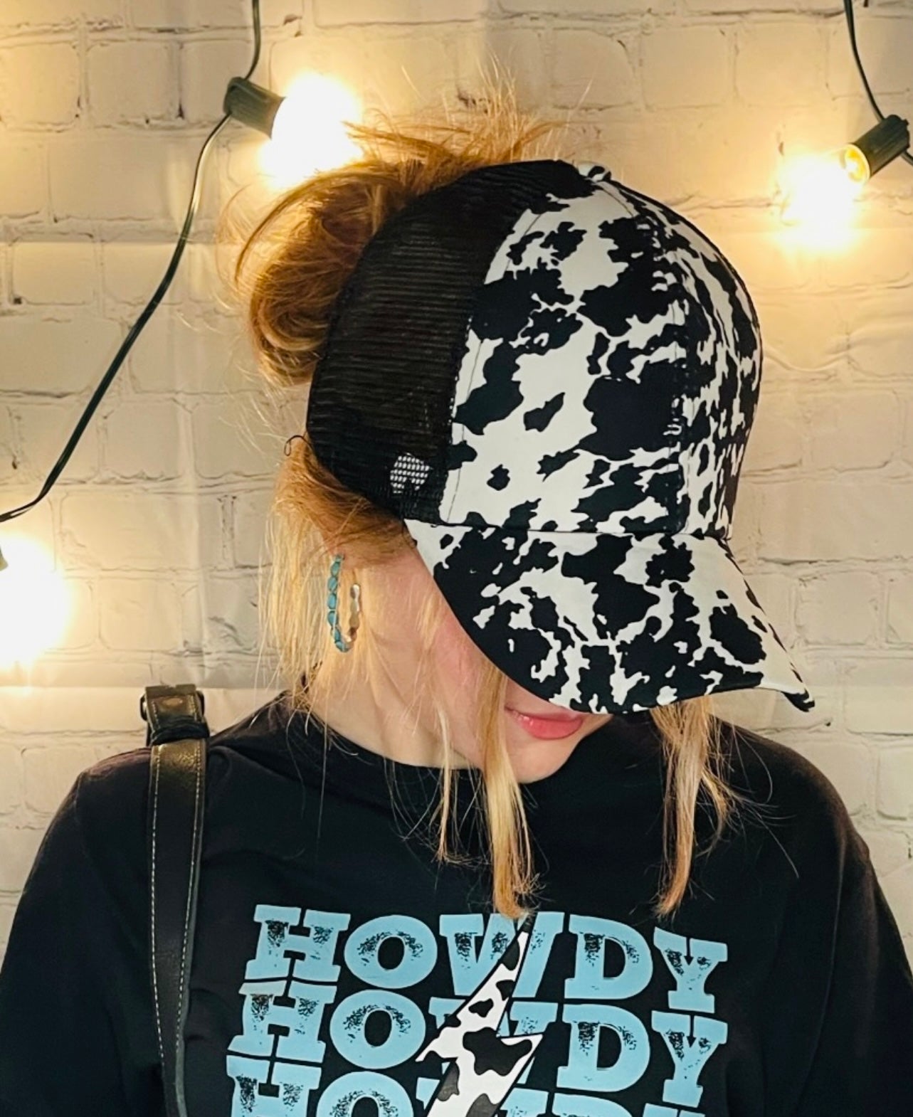 Cow Print Ponytail Hat