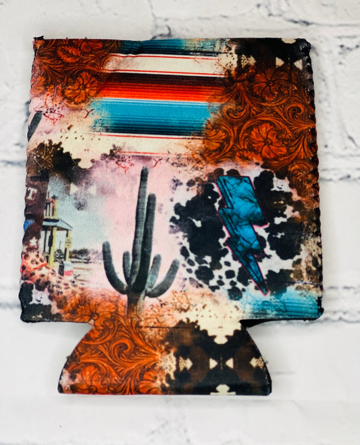 Western Collage Soft Can Coolers With Pocket