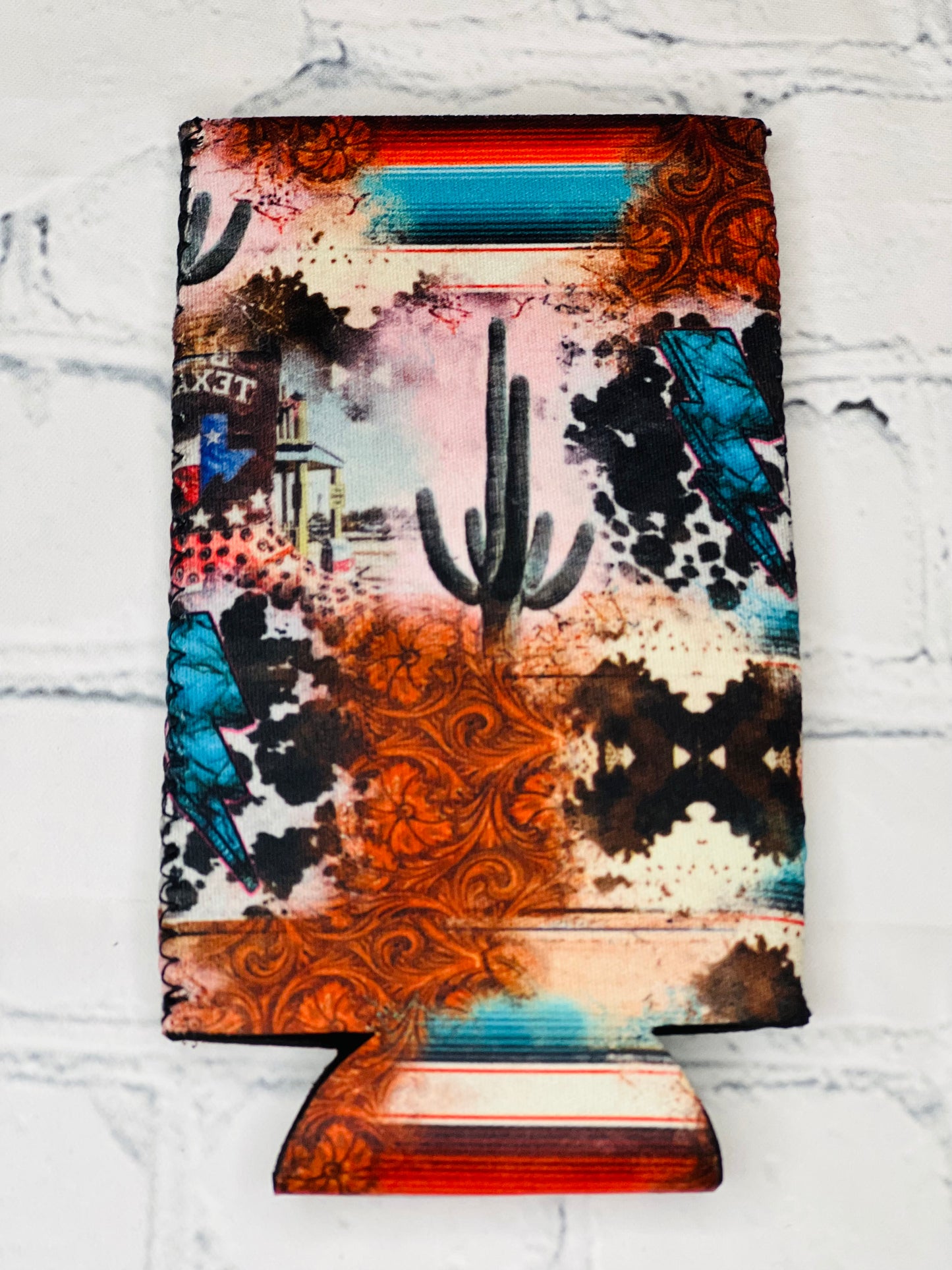 Western Collage Soft Can Coolers With Pocket
