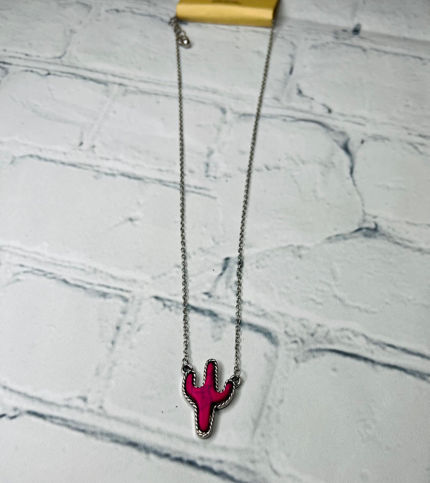 Hot Pink Cactus Pendent Necklace
