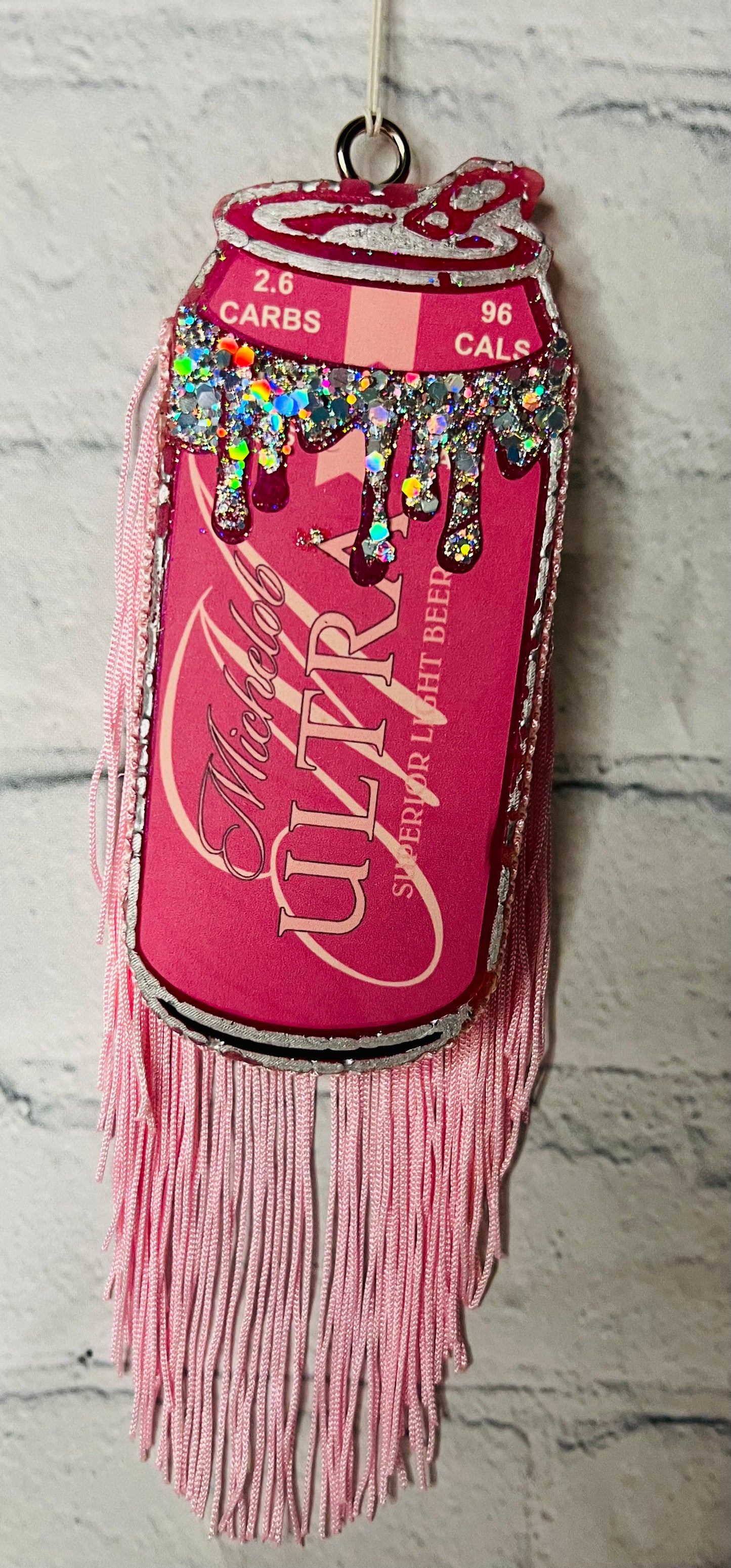 M Ultra Hot Pink Beer Freshie with Fringe