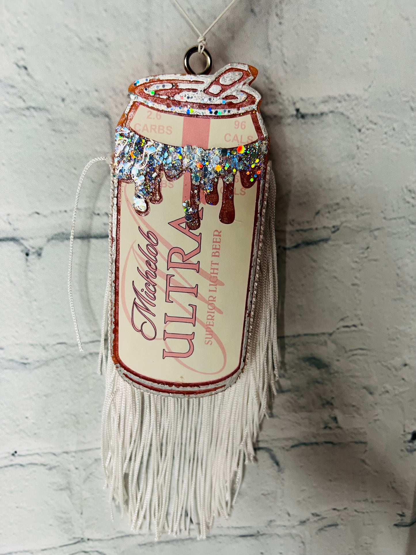 White M Ultra Beer Freshie With Fringe