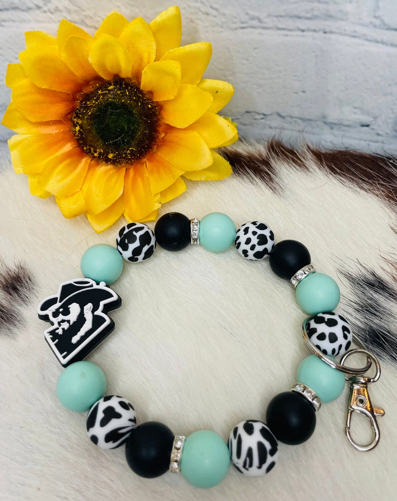 Teal & Cow Rip Keychain Bracelet