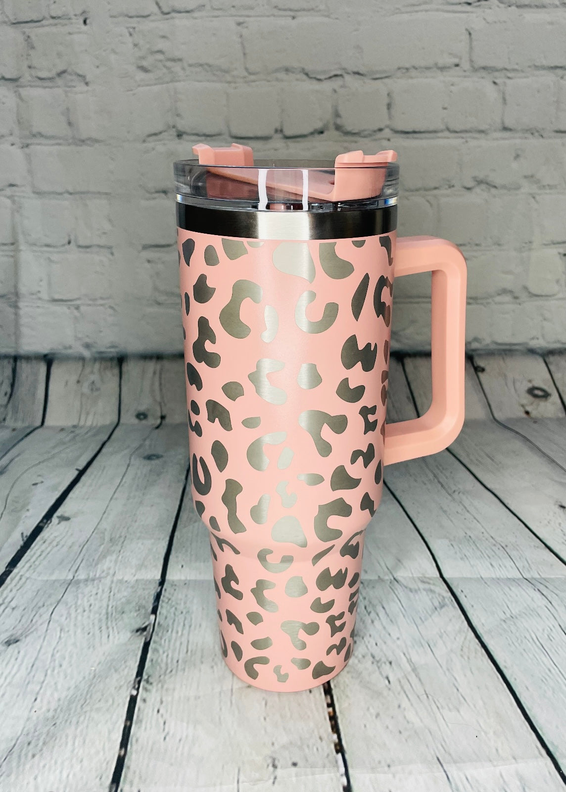 Pink Leopard Tumbler with Handle