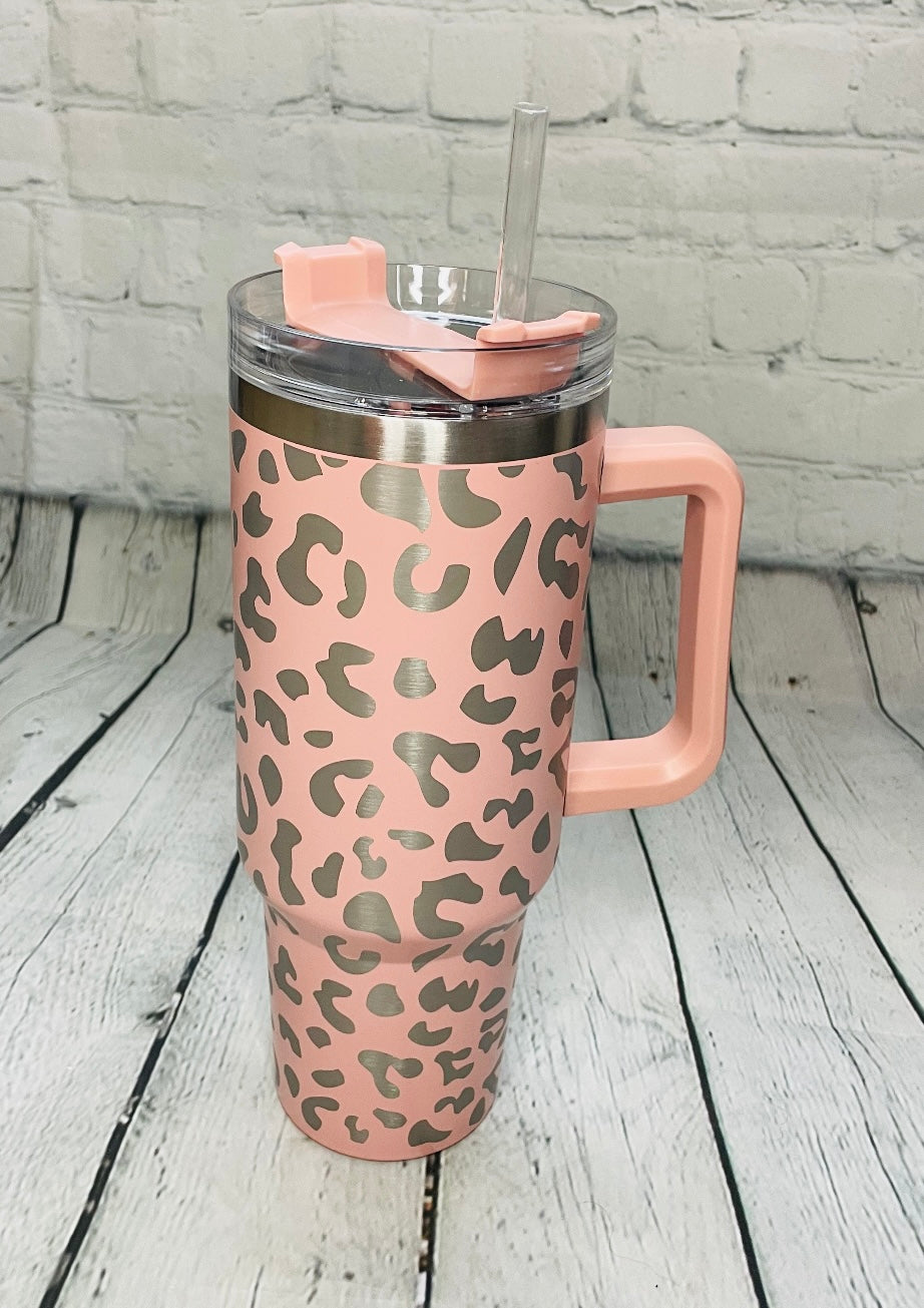 Pink Leopard Tumbler with Handle