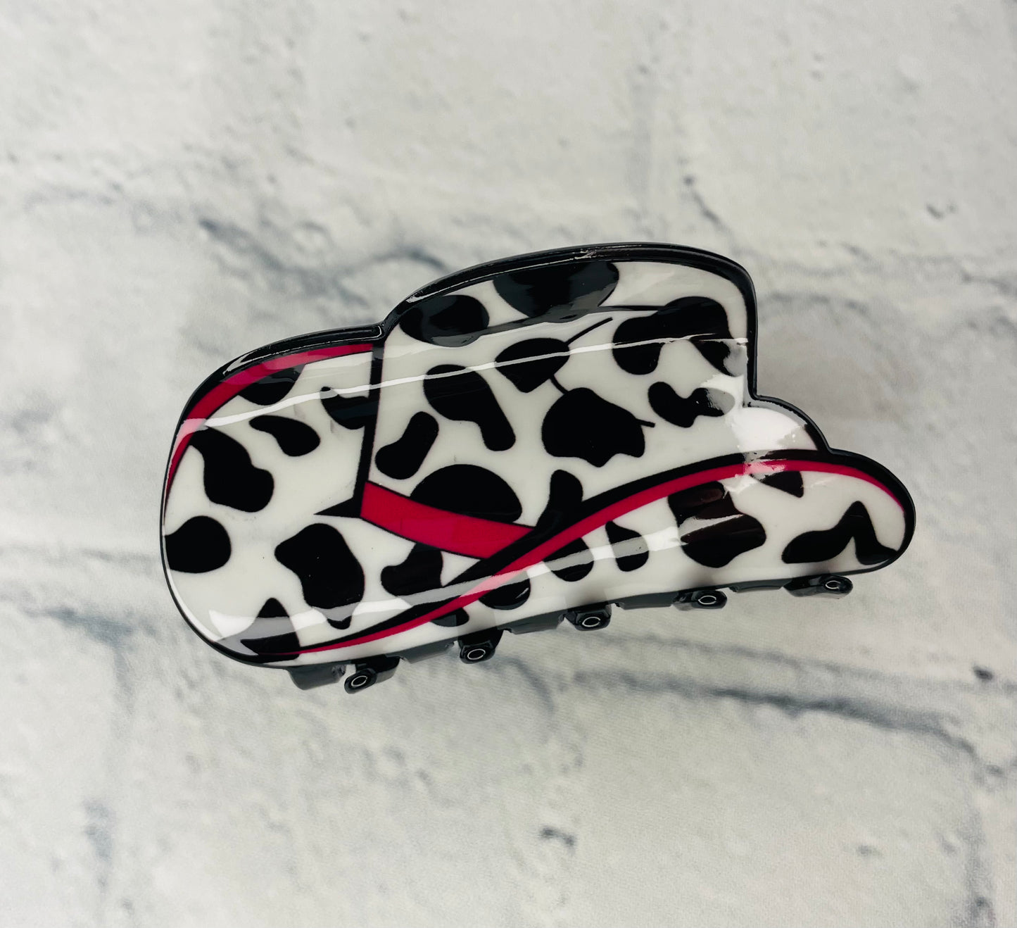 Cow Print Cowboy Hat Claw Clip