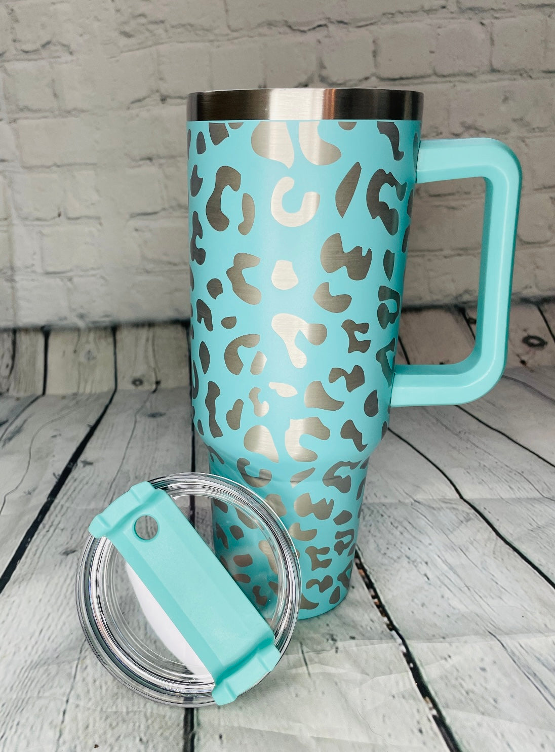 Aqua Leopard Tumbler with Handle