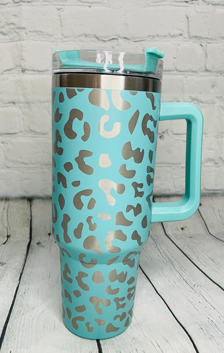 Aqua Leopard Tumbler with Handle