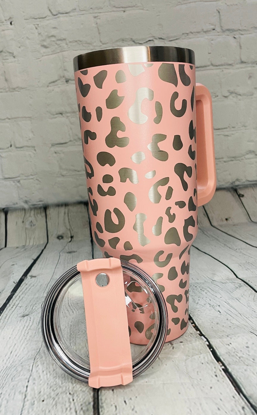 Pink Leopard Tumbler with Handle