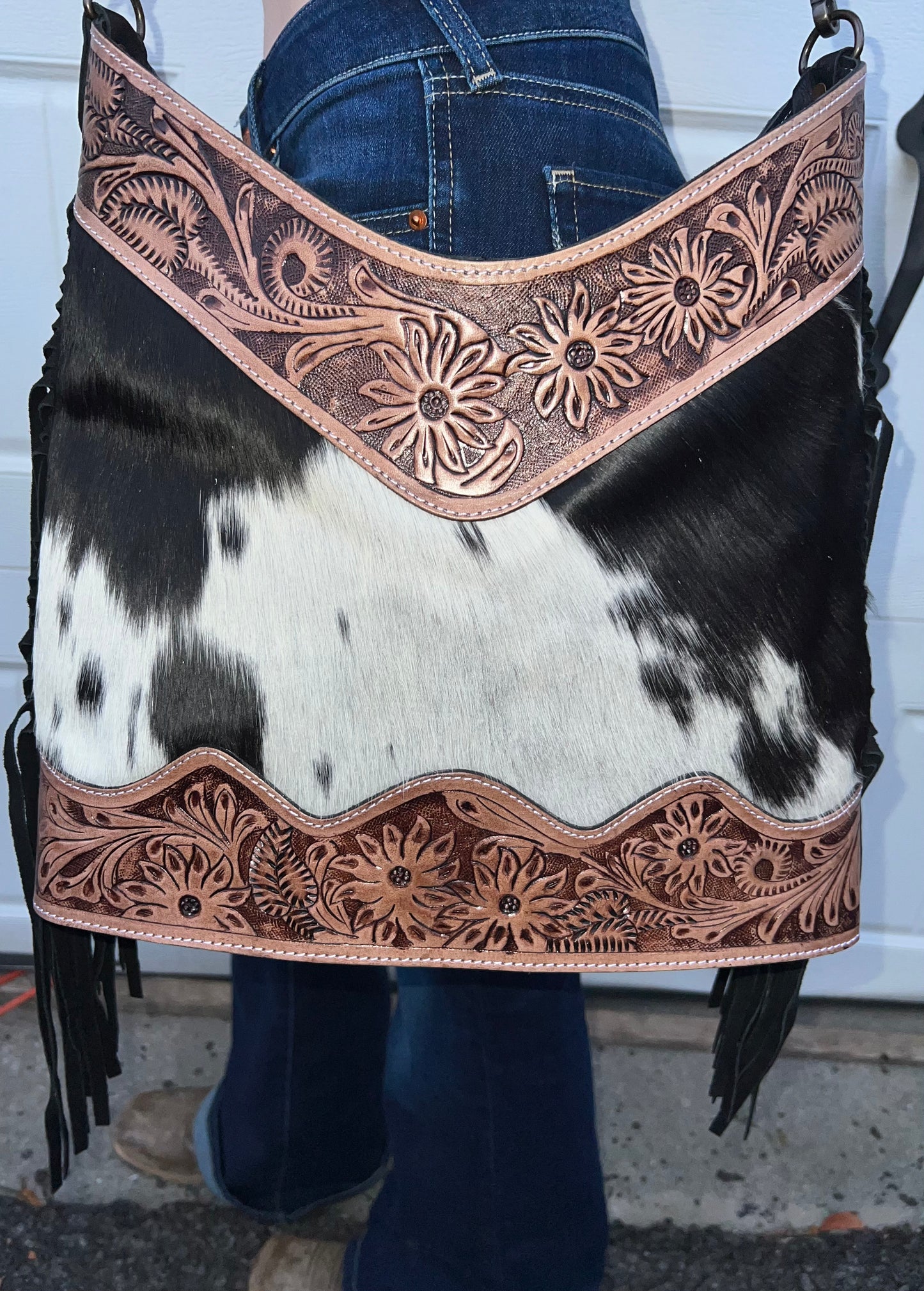Cowhide and Tooled Leather Bag