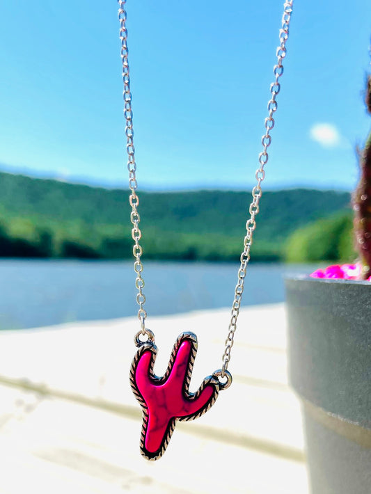 Hot Pink Cactus Pendent Necklace