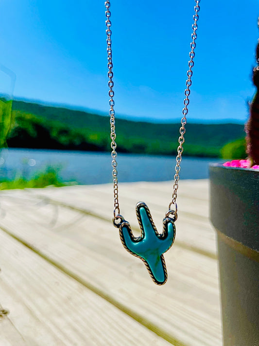 Teal Cactus Necklace