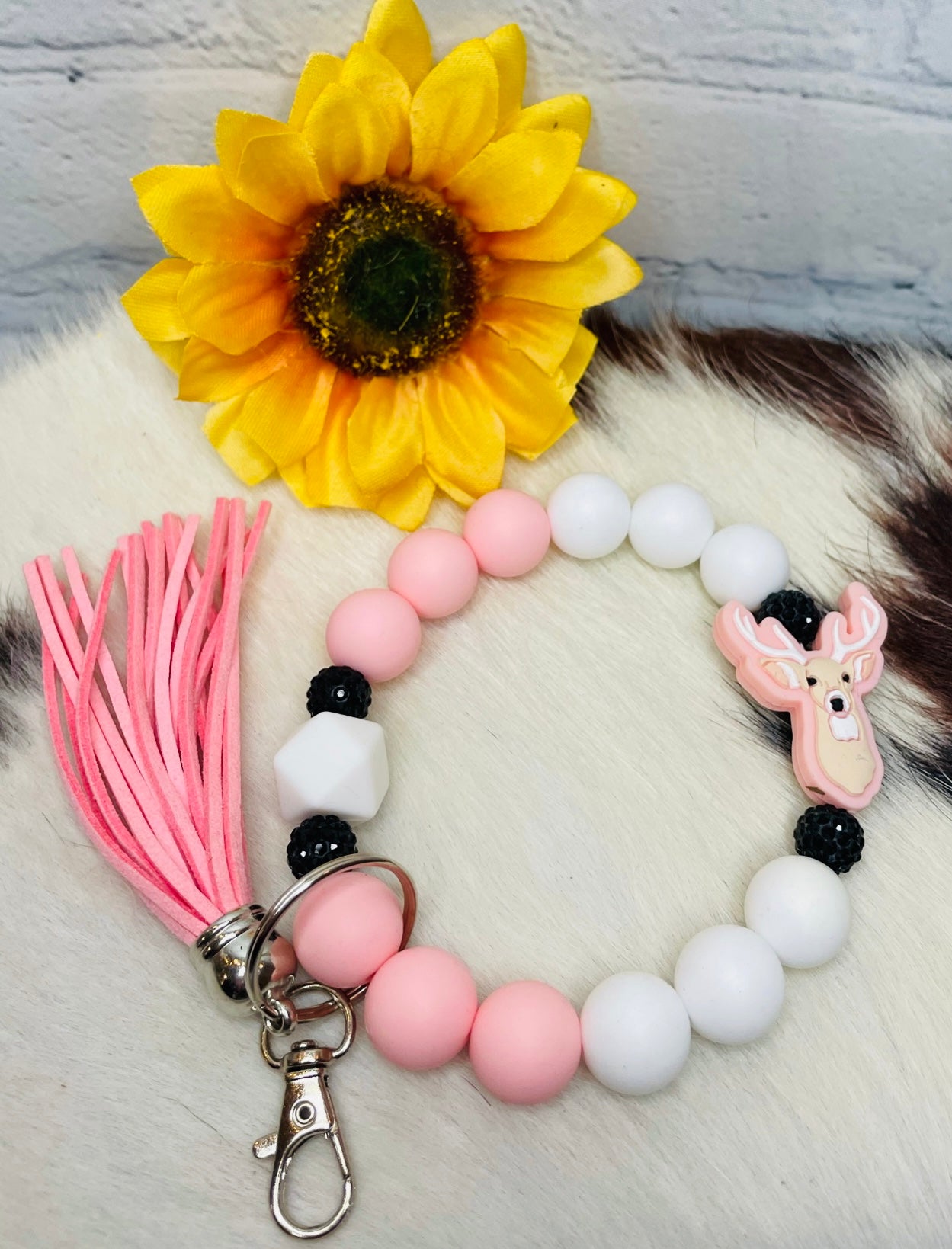 Pink Buck Keychain Bracelet with Tassel