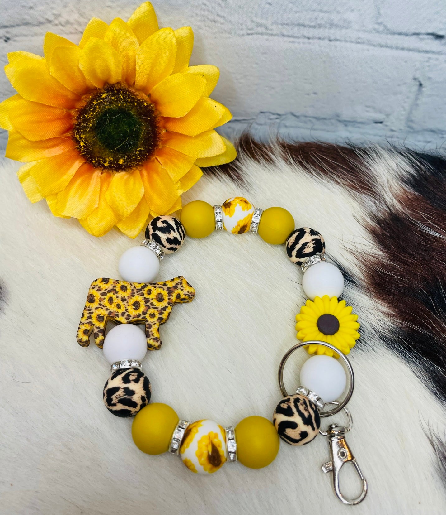 Yellow Leopard Cow Keychain Bracelet