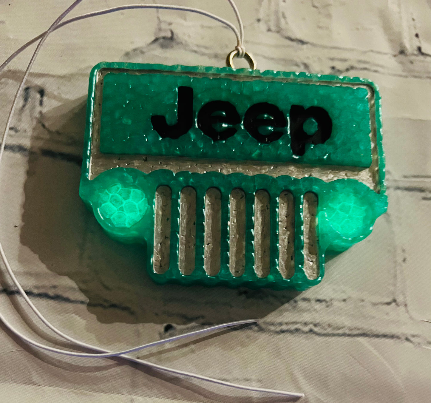 Teal Jeep Freshie with Glow in the Dark Headlights!