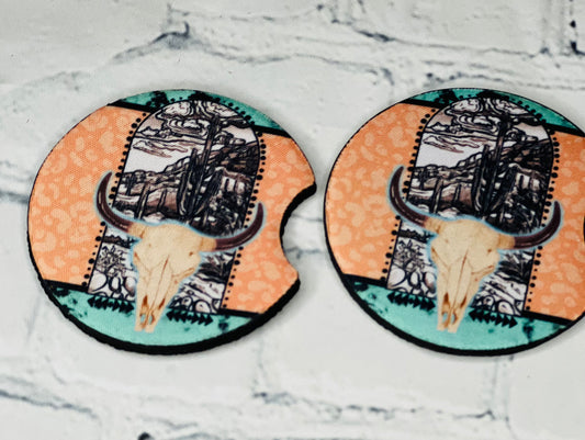 Steer Skull Car Coasters