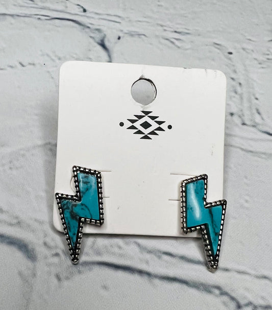 Teal Lightning Bolt Stud