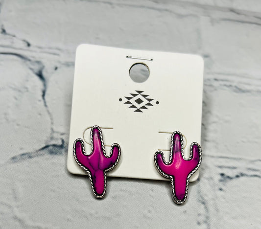 Pink Stone Cactus Studs