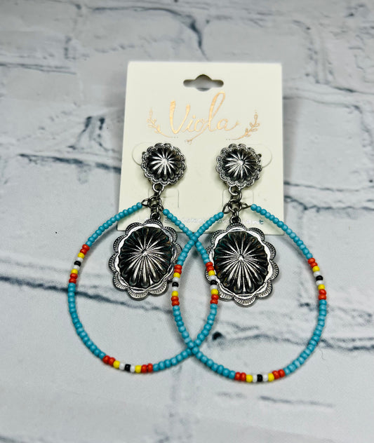 Concho Aztec Beaded Hoops