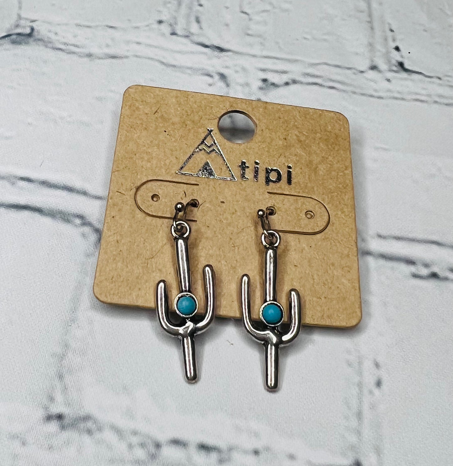 Dangle Cactus Earring with Turquoise Accent