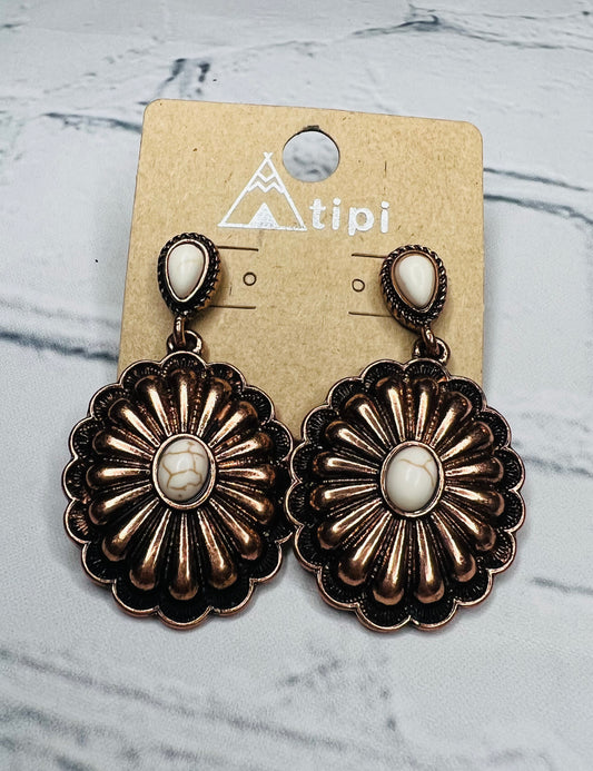 Copper & White Concho Dangle Earrings