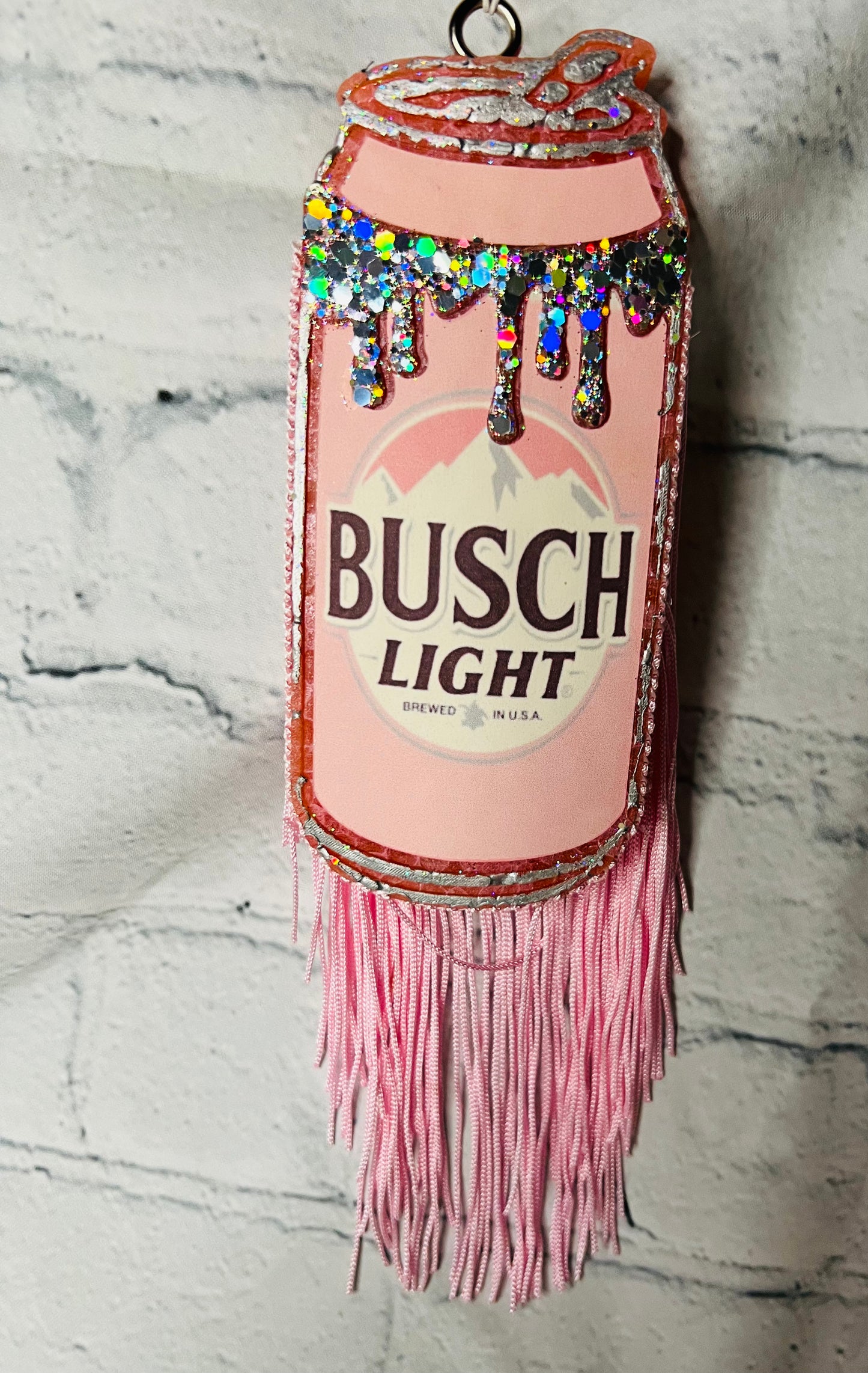 Pink Busch Beer Freshie with Fringe