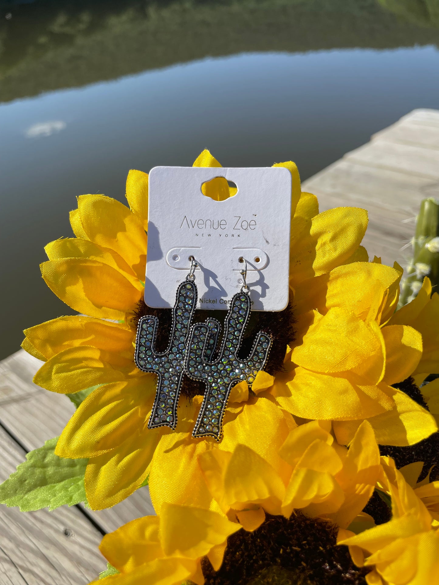 Sparkly Studded Cactus Dangle Earrings