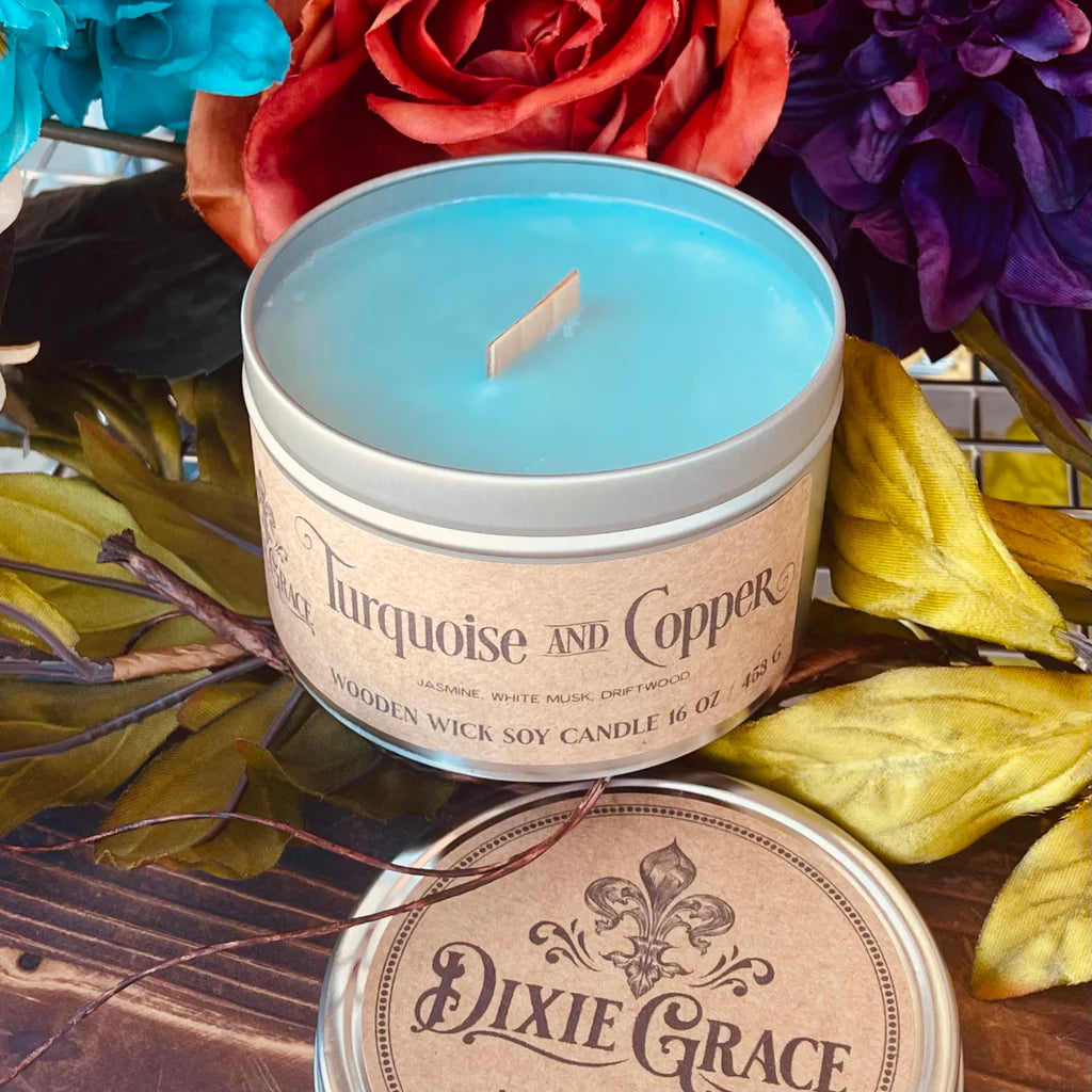 Wooden Wick Candle-Turquoise & Copper *PRE-ORDER*